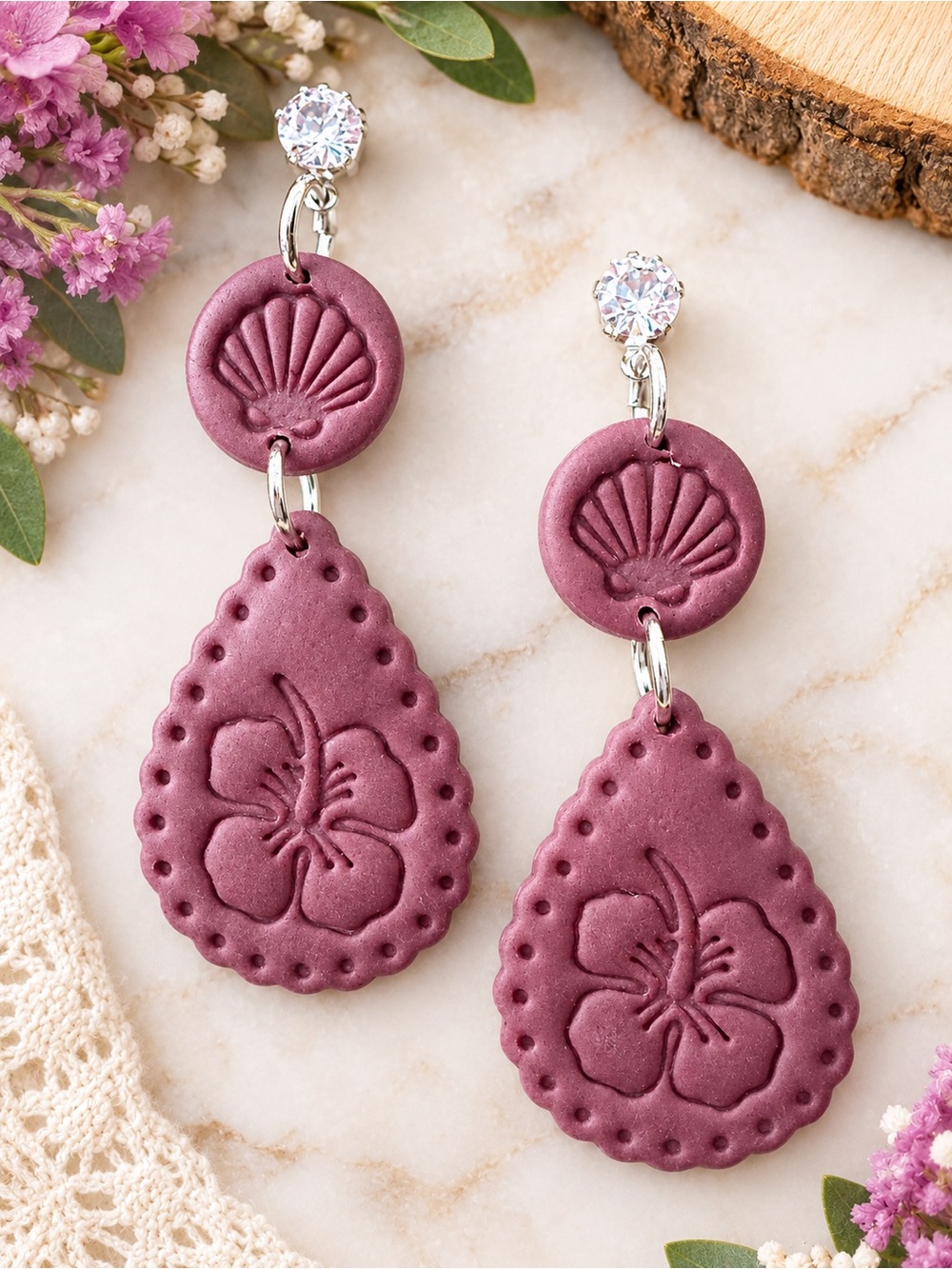 Hibiscus Handmade Polymer Clay Earrings